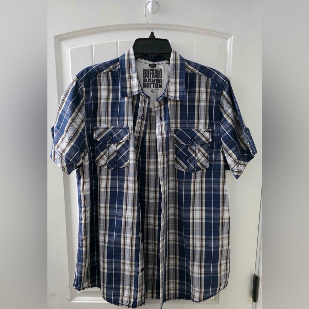 Buffalo David Bitton Men's Navy and White Plaid Shirt